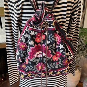 Johnny Was Black and Pink Embroidered Backpack